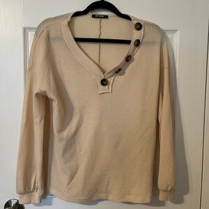 BTFBM Women Waffle Knit Shirts V-Neck Long Sleeve Casual Slouchy Loose Pullover
